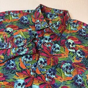 Visconti Black Shirt Mens XL Skull Punk Rock Lightweight Party Groovy Tropical